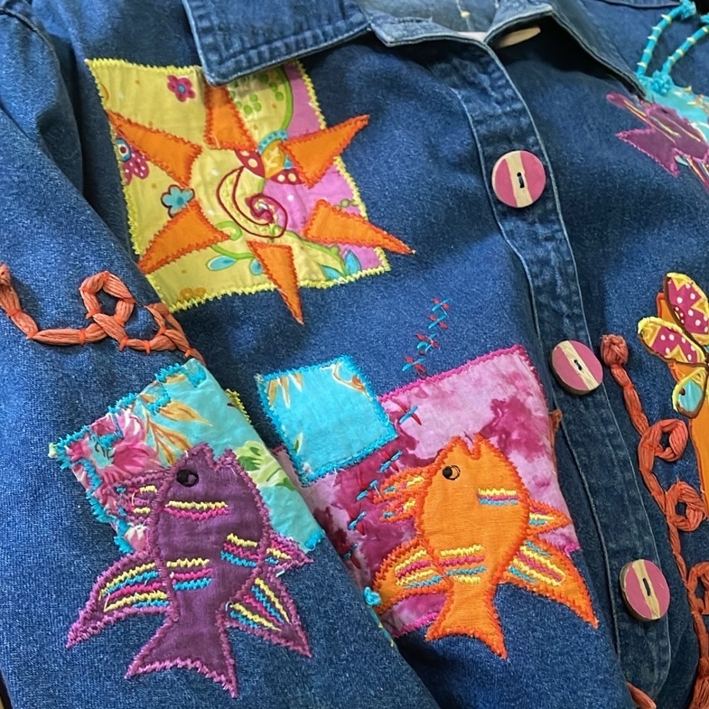 Vintage Artsy Embroidered 3D Popart Denim Jacket - Picture 16 of 16